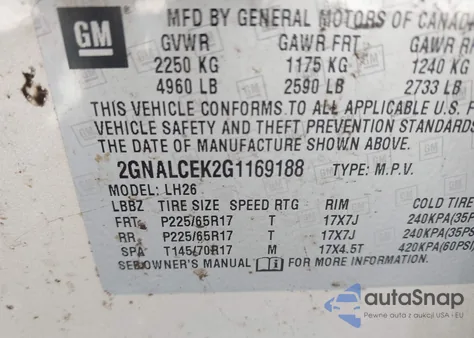 2016 Chevrolet Equinox Lt z USA, uszkodzony, nr VIN 2GNALCEK2G1169188